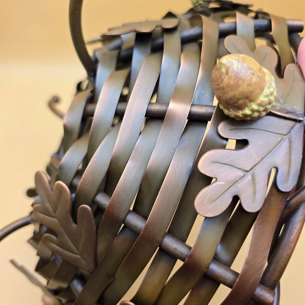 Harvest‎ Time Copper Metal Basket Oak Leaf Acorn Woven Fruit Bowl Autumn Decor